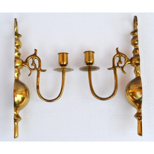 Brass Late 20th Century Mid-Century Modern Cast Brass Candle Holder Wall Sconces - A Pair For Sale - Image 8 of 17