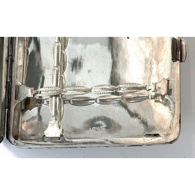 1910s Cigarette Case - Stamped .950 Silver * Better Than Sterling * Antique - Hand Etched All Over Fine Elegant Design. For Sale - Image 6 of 7