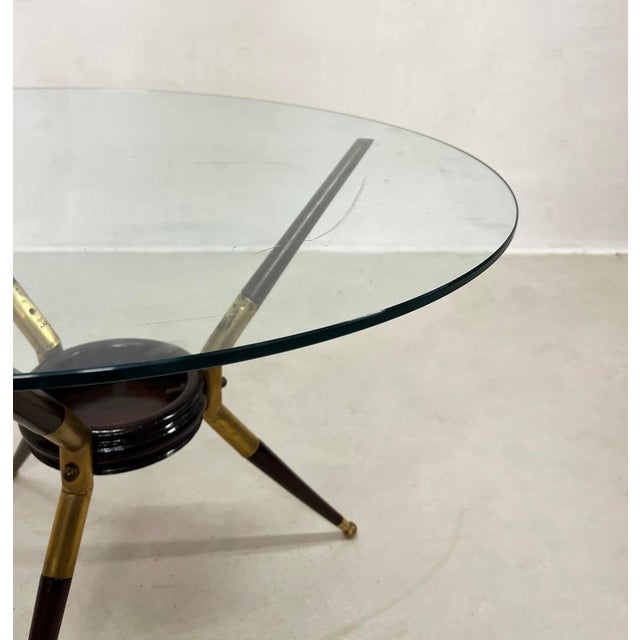 Coffee Table in Brass, Glass and Wood, 1950s For Sale - Image 3 of 8