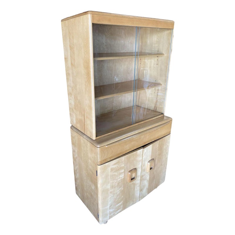 1950s Blond "encore" Step Back Cupboard China Cabinet Etagere By Heywood Wakefield