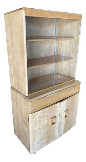 1950s Blond "Encore" Step Back Cupboard China Cabinet Etagere by Heywood Wakefield