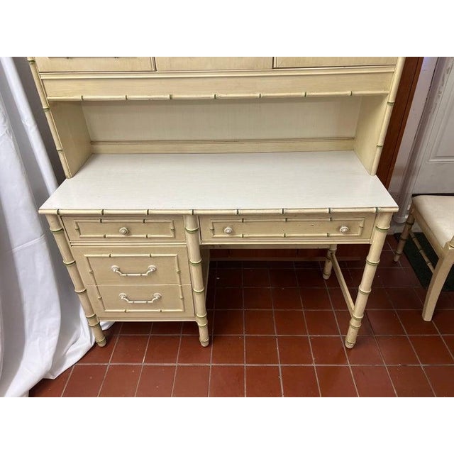 Thomasville Allegro Faux Bamboo Desk With Bookcase Hutch Top and Chair For Sale - Image 16 of 18