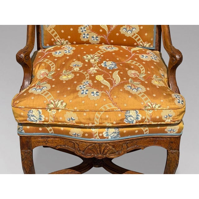 Wood 18th Century French Walnut Upholstered Armchair, 1790 For Sale - Image 7 of 13