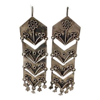 Handcrafted Vintage Silver Filigree Dangle Earrings For Sale