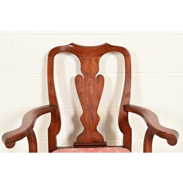 Wood Henkel Harris Queen Anne Solid Cherry Wood Dining Chairs, Set of Eight For Sale - Image 7 of 14