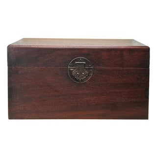 Oriental Plain Surface Brown Natural Wood Small Trunk Chest Box For Sale