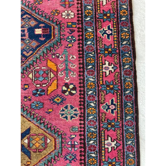 1930s Antique Heriz Runner in Pink, Peacock Teal, Cantaloup, & Dirty Olive Rug 3.3 x 14 For Sale - Image 5 of 14