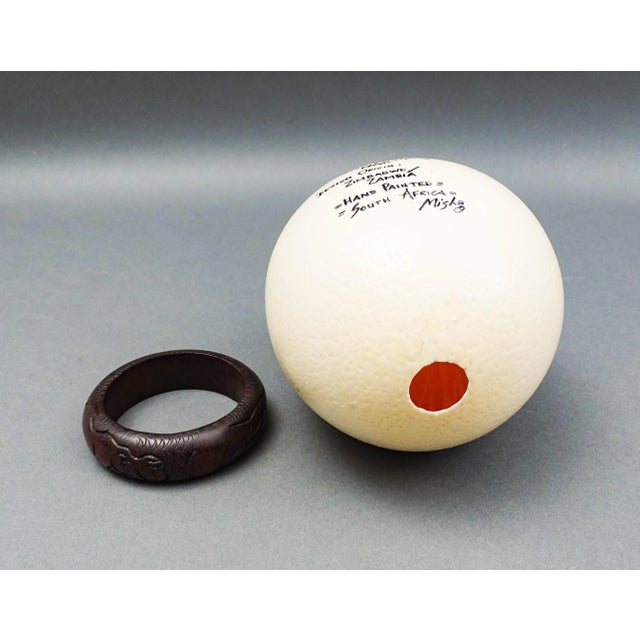 White Vintage Misha Zambia Hand Painted Barotse Water Spirit Mask Ostrich Egg & Stand For Sale - Image 8 of 9