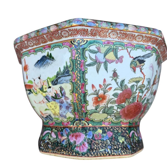 Chinese Rose Famille Vintage Cache Pot Jardinière Planter Octagonal For Sale - Image 12 of 16