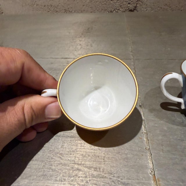 Gemstone Vintage Richard Ginori Sapphire Blue Porcelain Teacup Set of 2 For Sale - Image 7 of 9