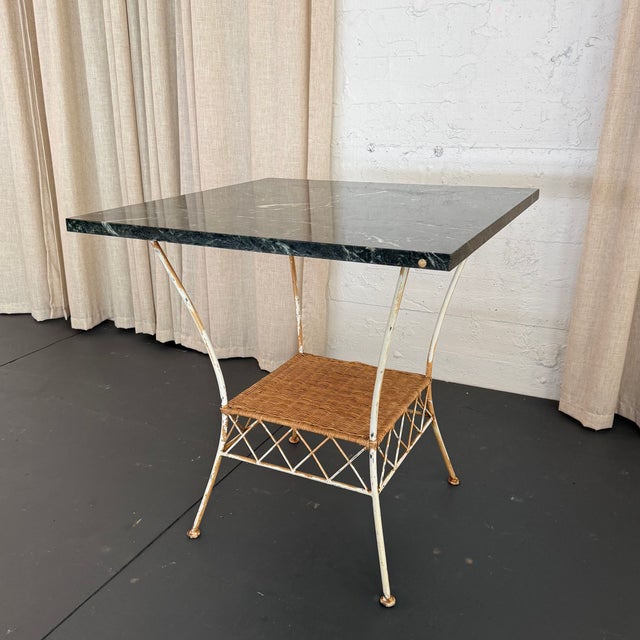 1960s Square Green Marble and Wrought Iron Patio Dining Table For Sale - Image 4 of 7