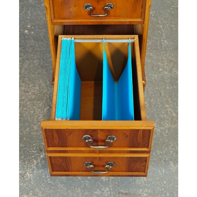 Vintage Yew Twin Pedestal Desk with Burgundy Leather Top For Sale - Image 9 of 17