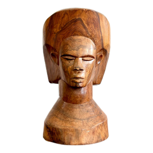 Vintage Boho Solid Wood Carved Bust
