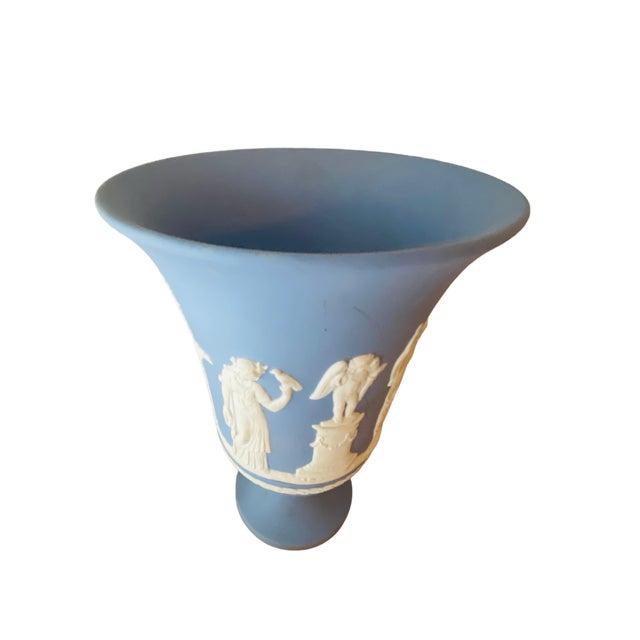 Vintage Wedgwood Blue Jasperware Vase with Sacrifice White Classicsl Figures For Sale - Image 6 of 12