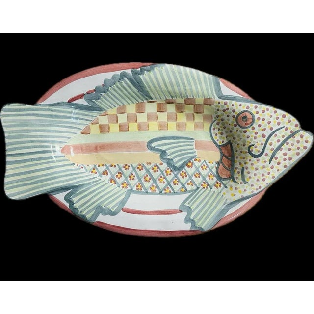 Ceramic Vintage Mackenzie-Childs Hand Painted Terracotta Fish Platters or Wall Decor - Set of 3 For Sale - Image 7 of 9