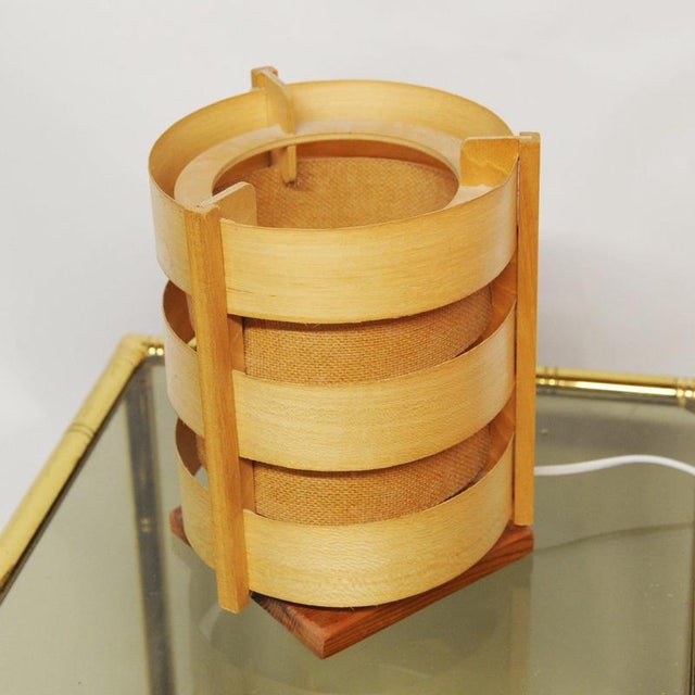 Wooden Lamellae Cylindric Table Lamp, 1970s For Sale - Image 5 of 12