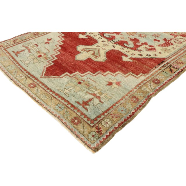 Vintage Turkish Oushak Rug with New England Cape Cod Style 04'02 x 08'07. With timeless design and defining colors, evoke...