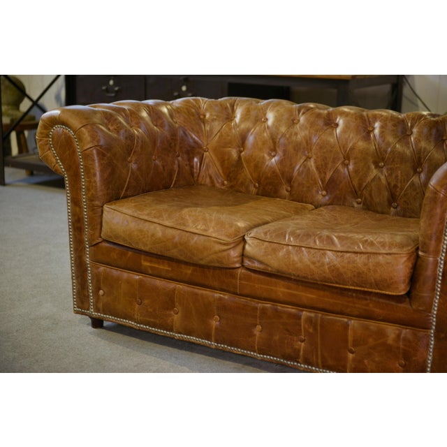 Mid-Century Modern Leather Chesterfield 2-Seater Sofa, 2000s For Sale - Image 3 of 11