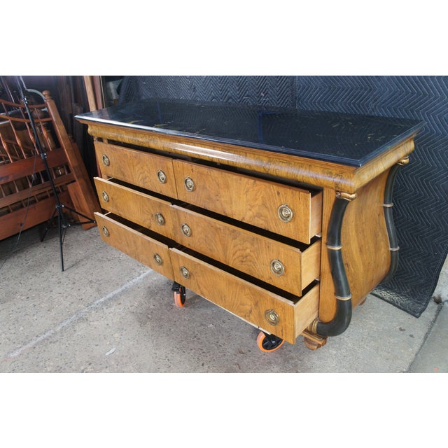 Late 20th Century French Empire Biedermeier Oak Double Dresser Commode Console Chest Hidden Drawer For Sale - Image 6 of 15