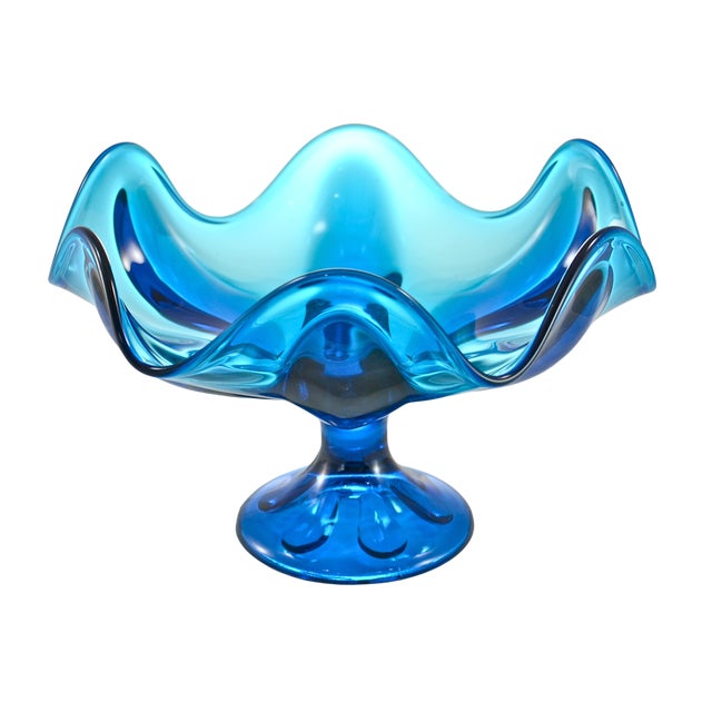 Mid 20th Century Mid Century Peacock Blue Pedestal Bowl For Sale - Image 5 of 5