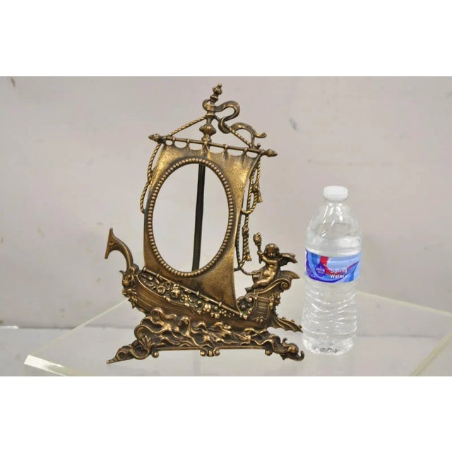 Antique French Renaissance Style Brass Oval Picture Frame With Ship and Cherub For Sale - Image 10 of 12