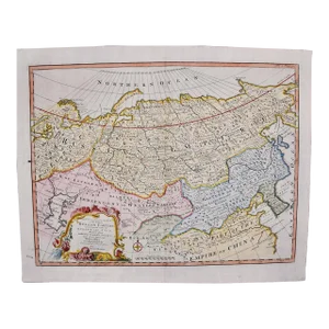 Map of the Russian Empire: An Original 18th Century Hand-Colored Map by E. Bowen, 1744