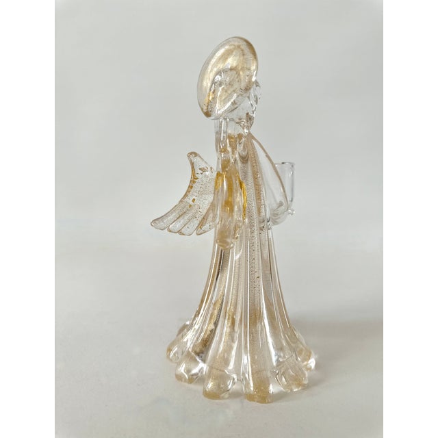 1980s Single Murano Glass Clear and Gold Infused Angel Candle Holder For Sale - Image 5 of 14