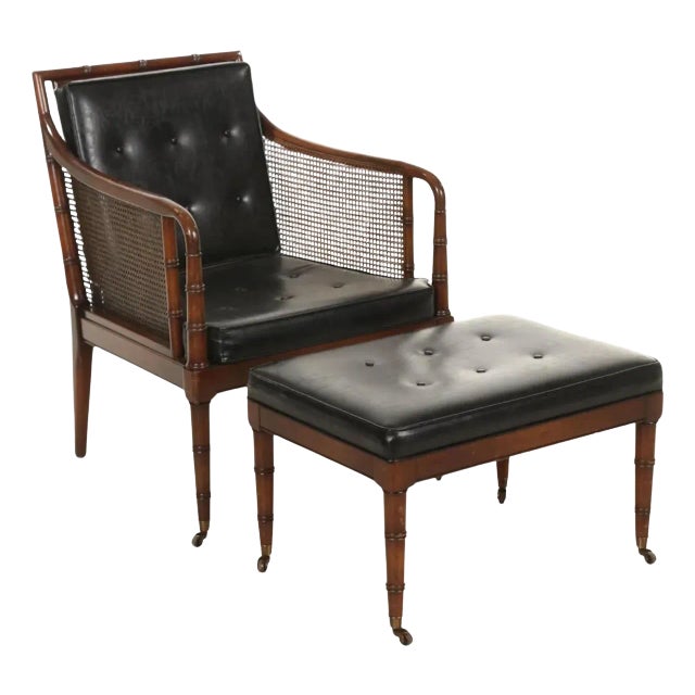 Hickory Chair Company Faux Bamboo Campaign Chair and Ottoman For Sale