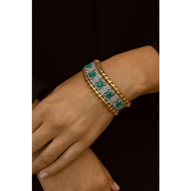 Bochic "Vintage Retro" Diamonds & Emeralds Bracelet Set In 18K Gold & Silver For Sale - Image 13 of 18