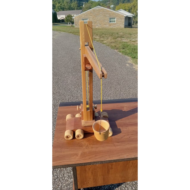 1950s Vintage Handmade Wooden Toy Crane For Sale - Image 5 of 11