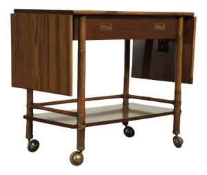 McGuire of Sanfrancisco Vintage Rattan Drop Leaf Bar Cart Server