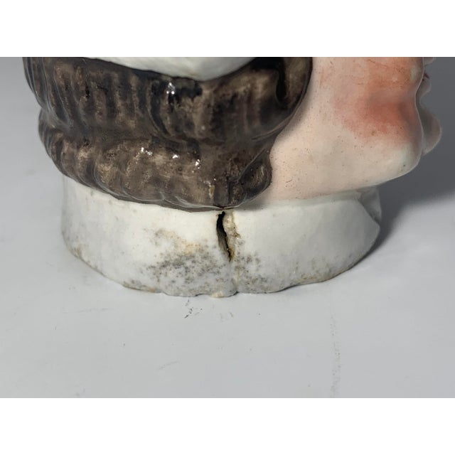 White Antique Staffordshire Head Penny Bank: 19th Century Porcelain Coin Bank For Sale - Image 8 of 10