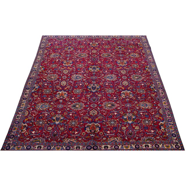 Persian 1960s Vintage Persian Tabriz Handmade All-Over Red Wool Rug For Sale - Image 3 of 7