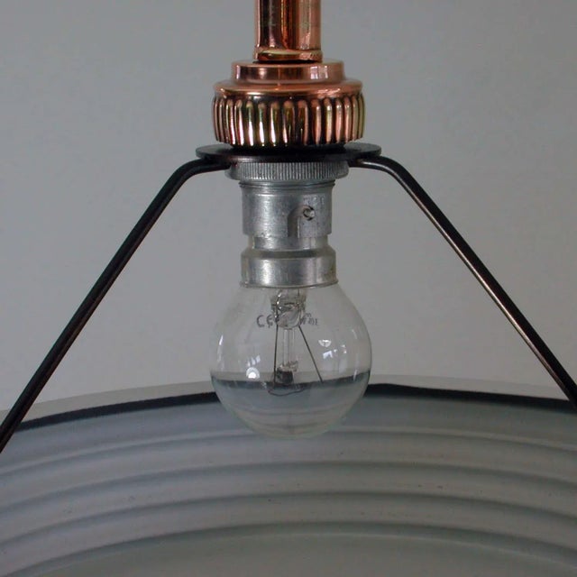 Metal French Art Deco Copper and Satin Glass Flush Mount Pendant, 1930s For Sale - Image 7 of 12