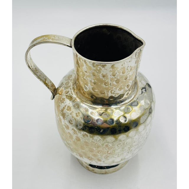 Mid-Century Modern 1950s Mid-Century Modern Mexican Silver Plate Pitcher With Hammered Texture For Sale - Image 3 of 15