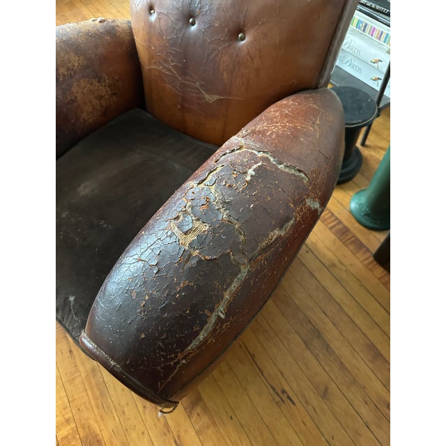 1920s Pair of Deco French Leather Club Chairs For Sale - Image 4 of 4