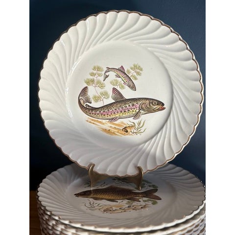 Luneville Lunéville K&g French Faience Fish Service, Platter and 10 Plates - Set of 11 For Sale - Image 4 of 9