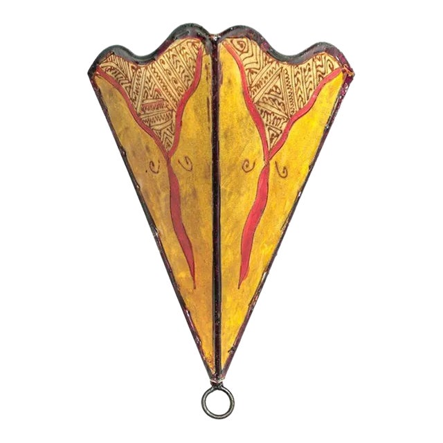 Vintage Moroccan Berber Hand-Painted Hide and Iron Fan-Form Wall Sconce, 1980 For Sale