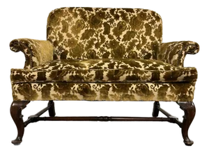 Antique Cut Velvet Queen Anne-Style Floral Settee