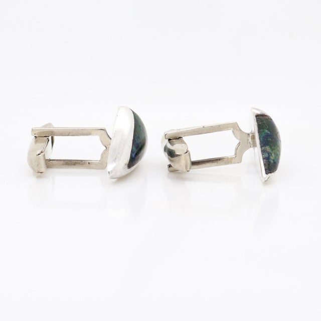 Signed Mexican Space Age Azurmalachite H. Arriaca Sterling Silver Cufflinks For Sale - Image 10 of 11