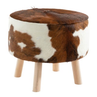 Natural Tricolor Hide Ottoman For Sale