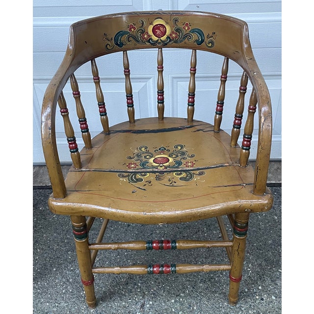 Offered is a matched pair of Scandinavian folk art painted armchairs from the late 18th to early 19th century (circa...