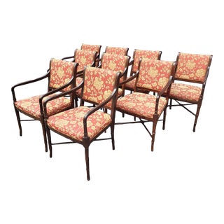 Late 20th Century Faux Bamboo Dining Chairs, Set of 9 Arm Chairs, Mahogany, Made by Southwood For Sale