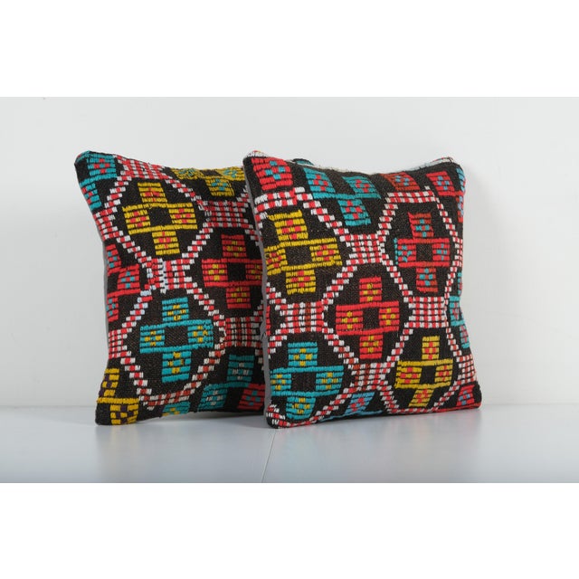 Striped Turkish Kilim Pillow Cover - A Pair Elevate your home decor with these exquisite 15"" x 16" pillow covers crafted...