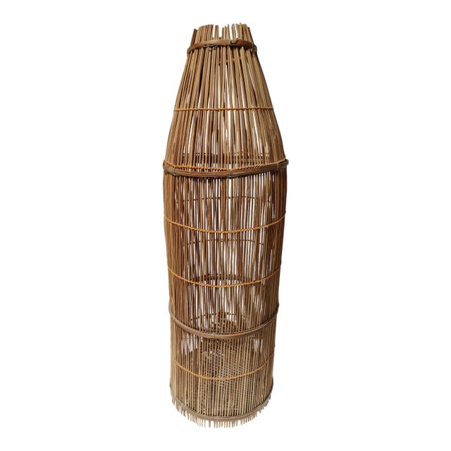 Antique Early 20th Century Large Woven Rattan Fishing Trap Basket For Sale