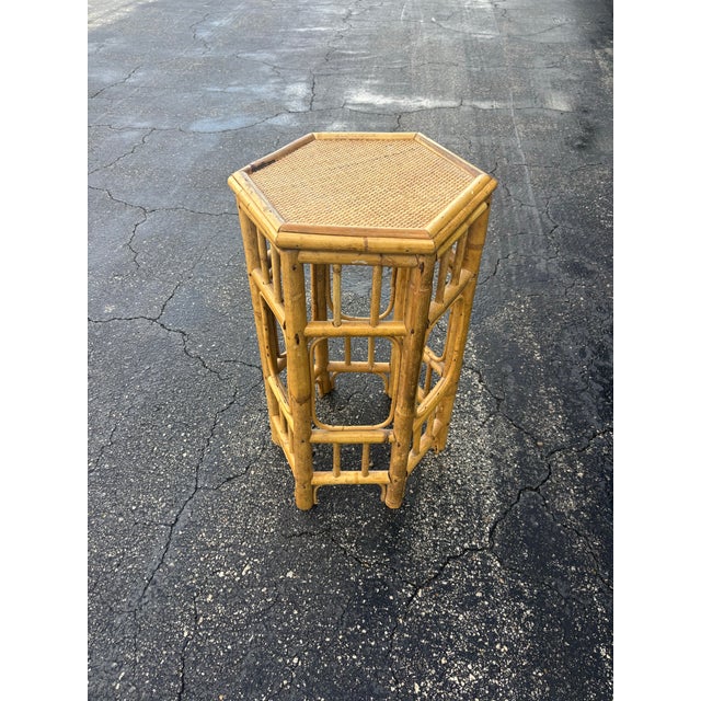 Vintage Coastal Bamboo and Cane Brighton Pavilion Style Side Table For Sale - Image 10 of 11