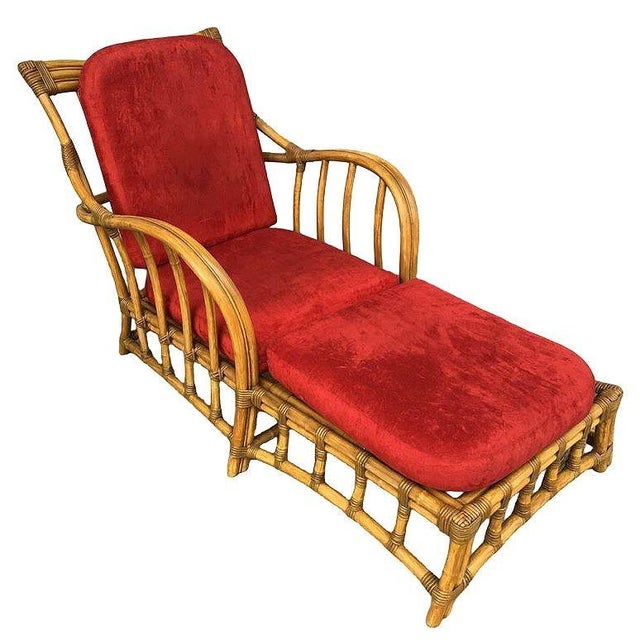 Rare Paul Frankl style faux rattan chaise lounge chair for outdoor use on your patio or in your garden. Made of a durable...