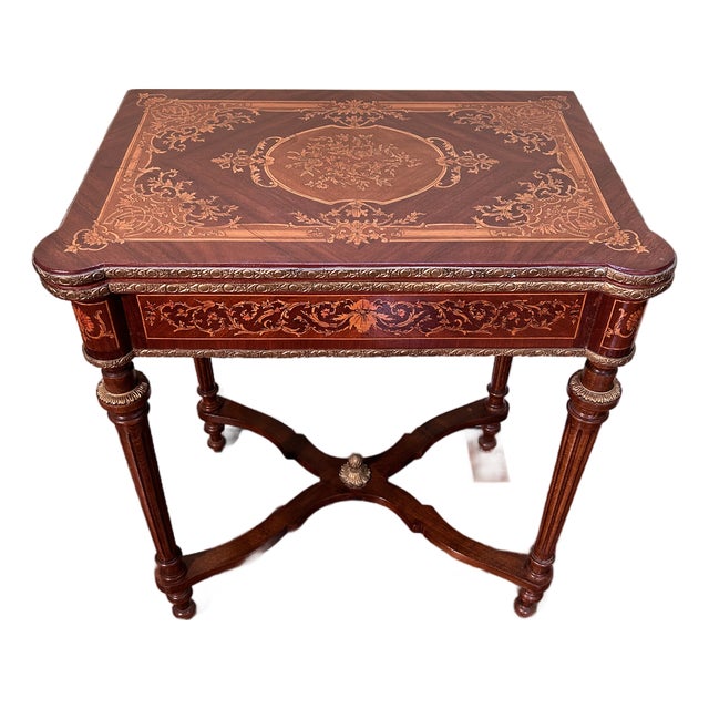 20th Century French Louis XVI-style Marquetry Game Table For Sale