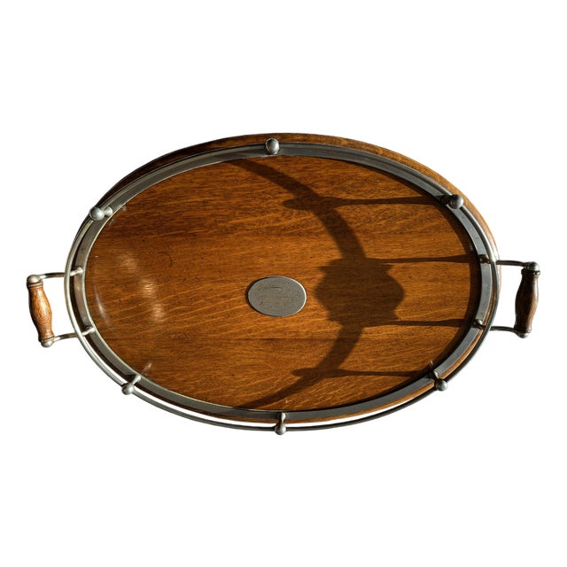 Edwardian Polished Oak Galleried Drinks Tray with Swan Neck Butlers Handles For Sale