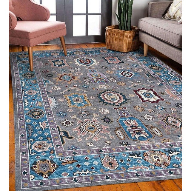 8x10 Gray Hand-Knotted Wool Jeweled Medallion Traditional Modern Carpet Rug For Sale In New York - Image 6 of 6